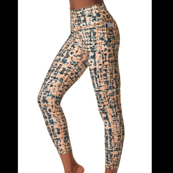 NWT Sweaty Betty Super Sculpt Coral Pink Tie Dye Check Print Yoga Leggings - Picture 1 of 14